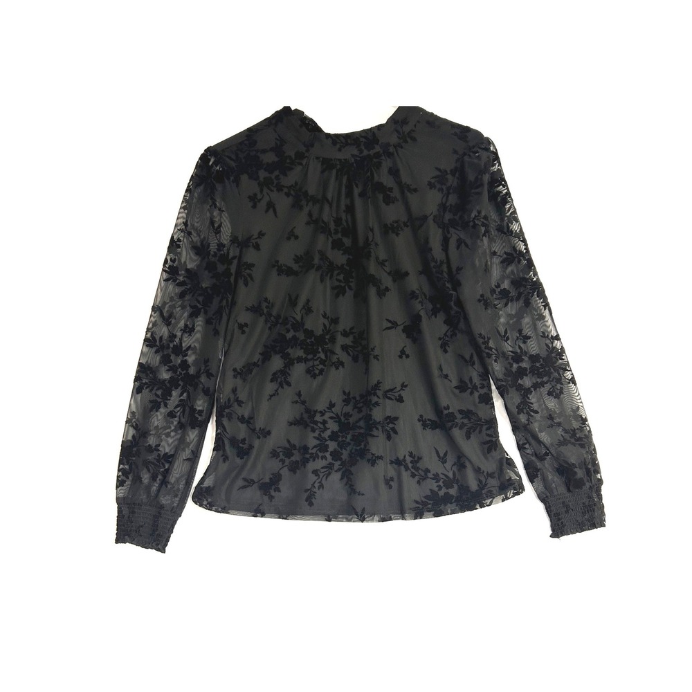 DR2 Daniel Rainn Black Floral Velvet Burnout Mesh Blouse High Neck DR25435KMN